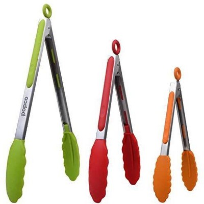 Popco Multicolored Silicone and Stainless Steel Cooking Tongs Set
