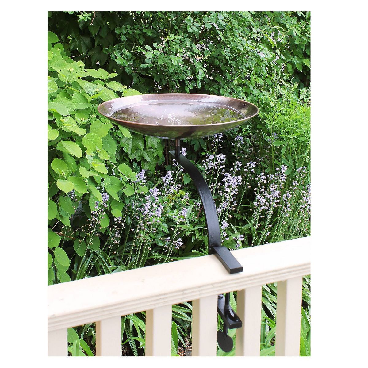 13" Burnt Copper Birdbath, Rail Mount Bracket, Antique Finish, Weather-Resistant - ACHLA Designs: No Assembly, Iron & Steel Construction - thumbnail 4