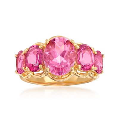 Ross-Simons 4.58 ct. t.w. Pink Topaz 5-Stone Ring in 18kt Gold Over Sterling