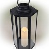 18" Hexagonal Candlelit Iron Lantern with LED Lights Black/Warm White - Alpine Corporation - 4 of 4
