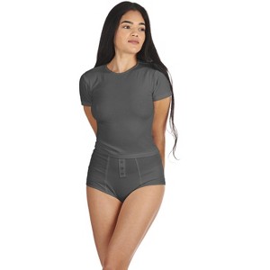 Memoi Women's Luxe Rib T-Shirt and Full Coverage Brief Set - 1 of 4
