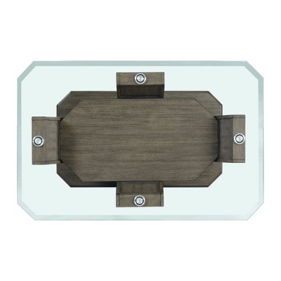 Transitional 44'' Gray Wood & Glass Rectangular Coffee Table