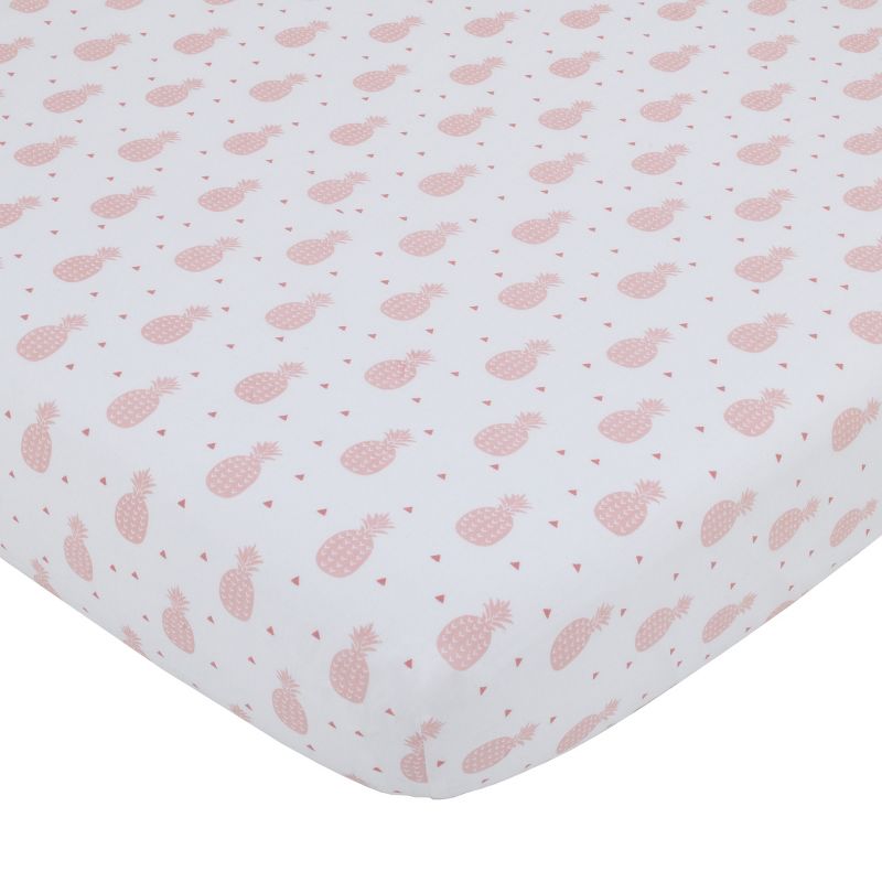 NoJo Tropical Flamingo Pink & White 100% Cotton 4 Piece Nursery Crib Bedding Set - Embroidered Quilt, Fitted Sheet, Dust Ruffle, and Diaper Stacker, 3 of 8