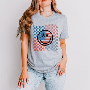 Simply Sage Market S.W.Smiley Checkered Patriotic Smiley Face Short Sleeve Tee - 1 of 4