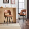Karl Home Set Of 2 Brown PU Leather Bar Stools With Hollow Backrest, Iron Legs, Swivel - 3 of 4