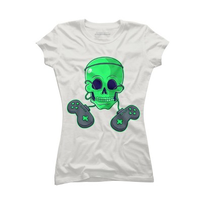 Junior's Design By Humans Halloween Skeleton Skull Crossbones Video Gamer By TaiHan T-Shirt