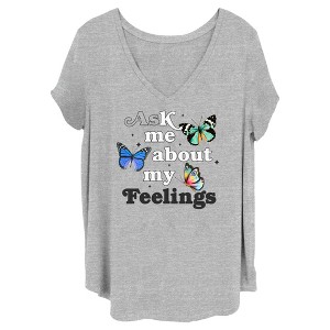 Juniors Womens Lost Gods My Feelings Butterflies T-Shirt - 1 of 4