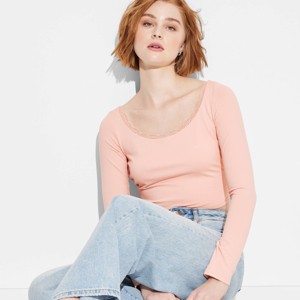 Women's Long Sleeve Lace Trim Open Back Top - Wild Fable™ - 1 of 4