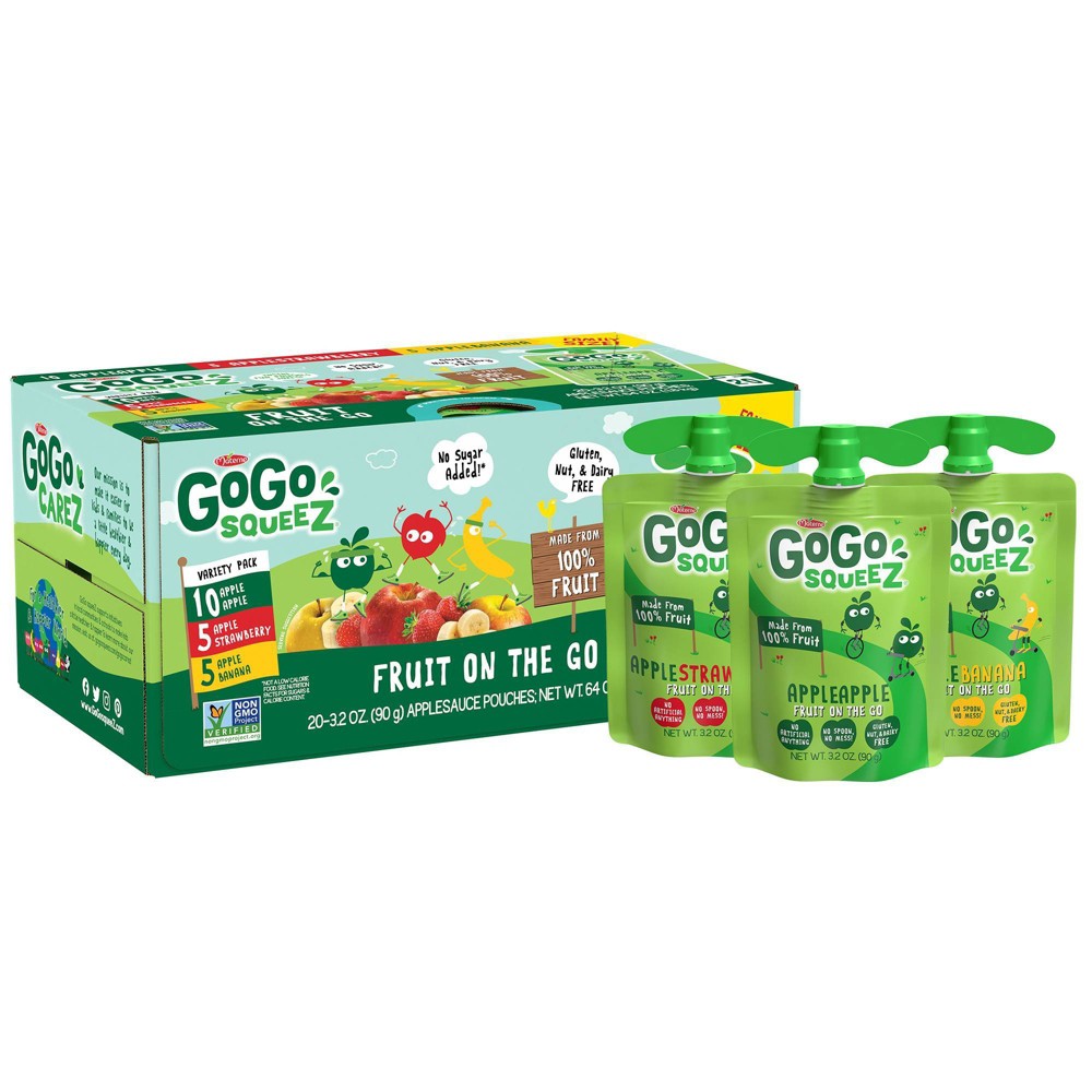 ((Best By 09/2023))GoGo squeeZ Applesauce Vty App/Ban/Straw 3.2oz 20PK