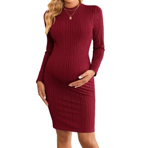 Ekouaer Maternity Dress Mock Turtleneck Pregnancy Dress Rib Knit Stretchy Bodycon Baby Shower Dress - 1 of 4