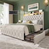 Queen/King Bed Frame with Headboard, Platform Velvet Upholstered Bed Frame with 4 Storage Drawers, USB Charging Station, Led Lights - 2 of 4