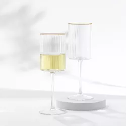 JoyJolt Christian Siriano Optic Gold Rim Ribbed White Wine Glasses - 11.5 oz - Set of 4