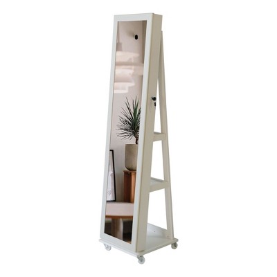 Okak 360° Swivel Full Length Mirror with Jewelry Storage, Standing Mirror with Lockable Door and Velvet Interior, Floor Mirror for Home, Shop