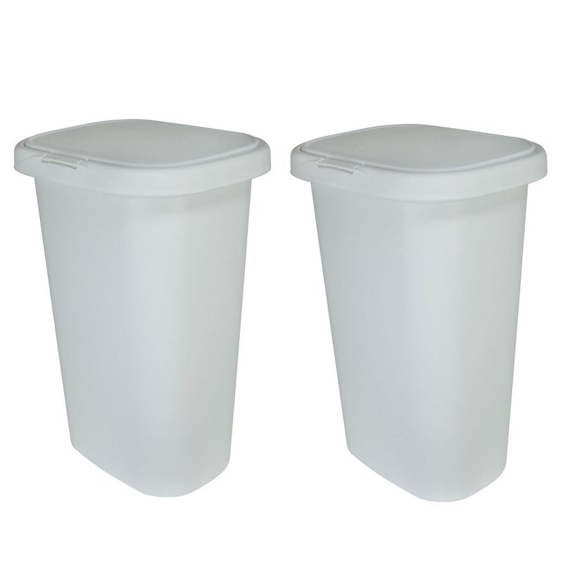 Rubbermaid 13 Gallon Rectangular Spring-Top Lid Kitchen Wastebasket Trash Can for Tall Trashbags, White (2 Pack), 1 of 7