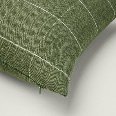 Dark Green Cotton Windowpane Plaid Oblong Bed Pillow