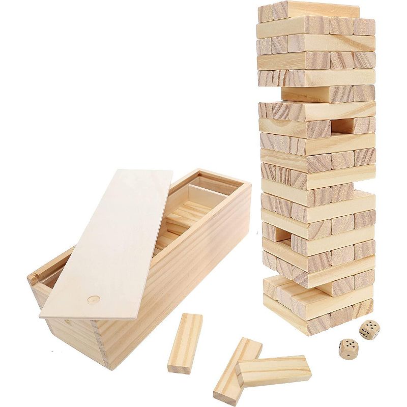 WE Games Wood Block Stacking Party Game That Tumbles Down when you play - Includes 12 in. Wooden Box and die, 1 of 11
