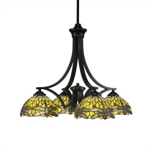 Toltec Lighting Zilo 4 - Light Chandelier in  Matte Black with 7" Amber Dragonfly Art Glass Shade - 1 of 1