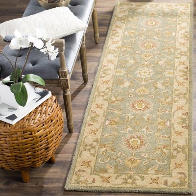 Handmade Green and Gold Wool Persian Runner Rug