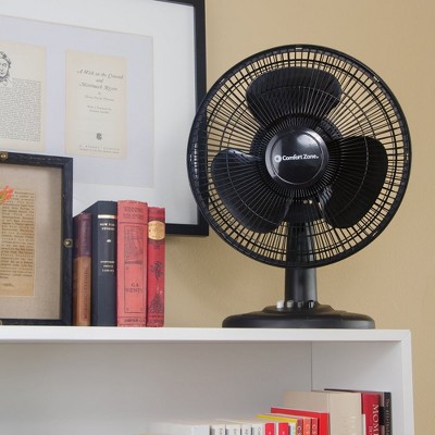 Comfort Zone CZ121BK Powerful 12 Inch High Velocity 3 Speed Adjustable Wide Oscillating Home Desk/Tabletop Portable Fan, Black