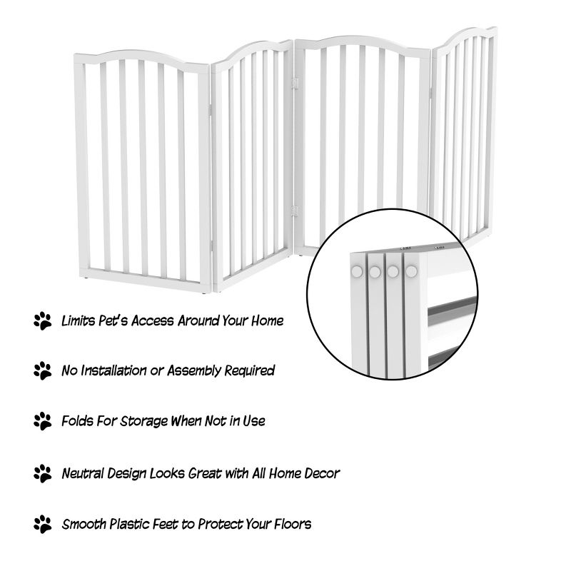 Indoor Pet Gate - 4-Panel Folding Dog Gate for Stairs or Doorways - 73.5x32-Inch Tall Freestanding Pet Fence for Cats and Dogs by PETMAKER (White), 3 of 9