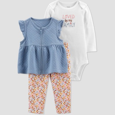 Image of Baby Girls' Quilted Vest Top & Bottom Set - Just One You® made by carter's Blue Newborn