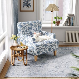 Floral Accent Armchair, Upholstered Lounge Chair with Wooden Legs for Living Room, Bedroom, or Reading Nook - 1 of 4