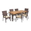 Christopher Knight Home Goleta Outdoor Acacia Wood and Wicker 7 Piece Dining Set with Cushion, Natural, Brown and Cream - 3 of 4