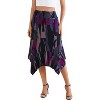 Women's Flowy Handkerchief Hem Midi Skirt - Asymmetric Boho Chic A-Line Skirt Black Purple Painting - 2 of 4