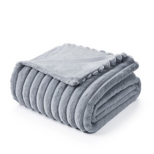 Amelie Home Soft Faux Fur Throw Blanket, Faux Rabbit Fur Striped Throw Blanket - 1 of 4