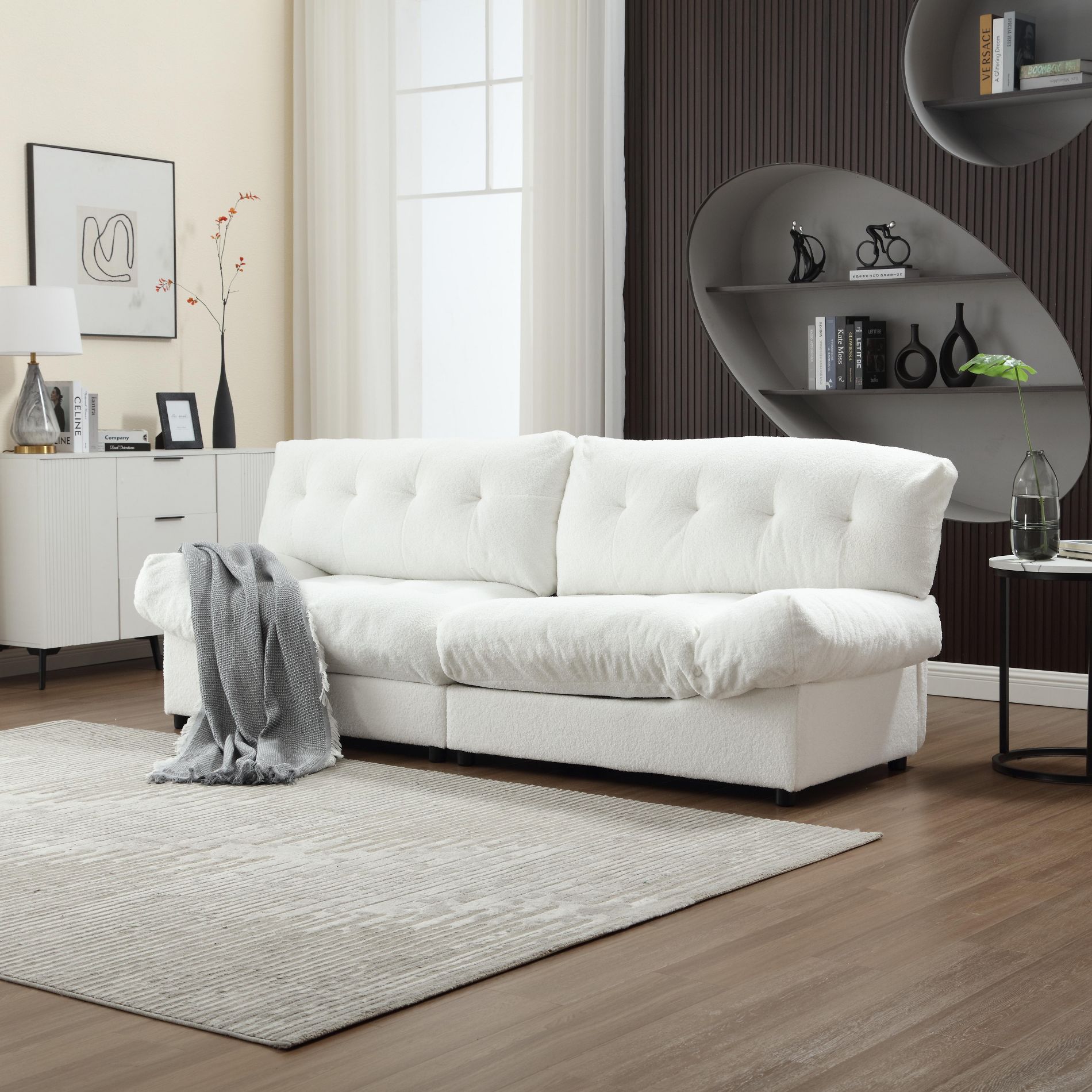 96"W Loveseat Cloud Sofa, Upholstered Sofa Couch 4L, White -ModernLuxe