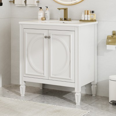 30" Bathroom Vanity With Sink, Bathroom Cabinet With 2 Doors, Bathroom Cabinets Modern With Functional Drawer And Adjustable Shelf-Cuddlewood