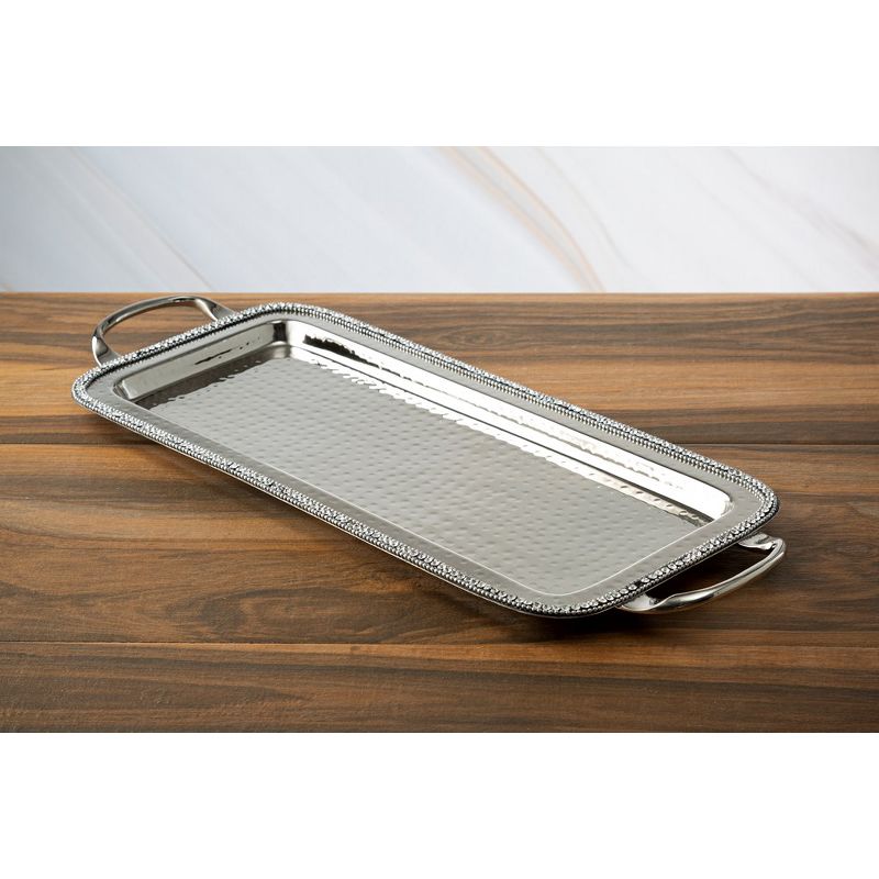 Classic Touch 20"x7.5"  Stainless Steel Handled Serving Tray with Diamonds, 2 of 4