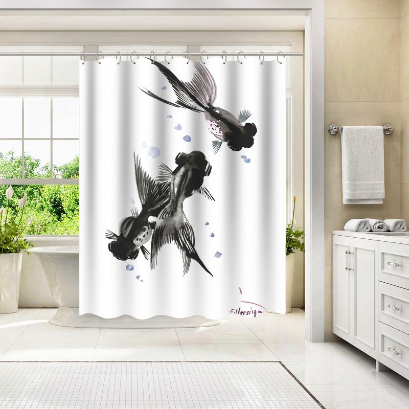 Americanflat 71" x 74" Shower Curtain, Koi Black Mor Fish by Suren Nersisyan, 4 of 9