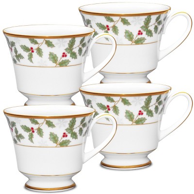 Noritake Holly and Berry Gold Set of 4 Cups