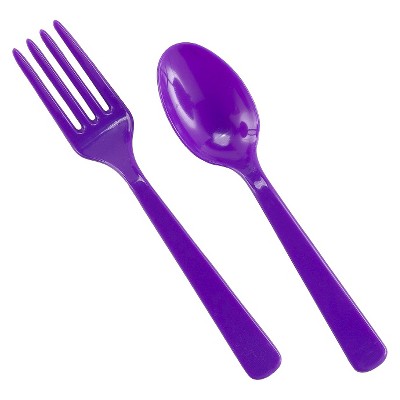 Club Pack of 216 Purple Plastic Party Knives, Forks & Spoons