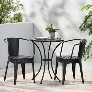 VisioGear Patio Bistro Sets, 3 Pieces Patio Dining Sets with Metal Table Top for Backyard or Poolside, Black & Silver, 24.25"*24.25"*30" - 1 of 4