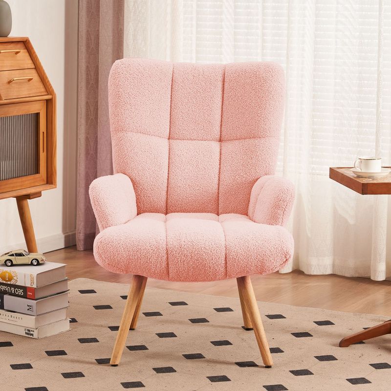 FERPIT Upholstered Teddy Velvet Accent Chair & Rocking Chair with Wingback Design, 6 of 10