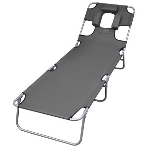 vidaXL Foldable Sunlounger with Head Cushion Adjustable Backrest Gray - 1 of 4