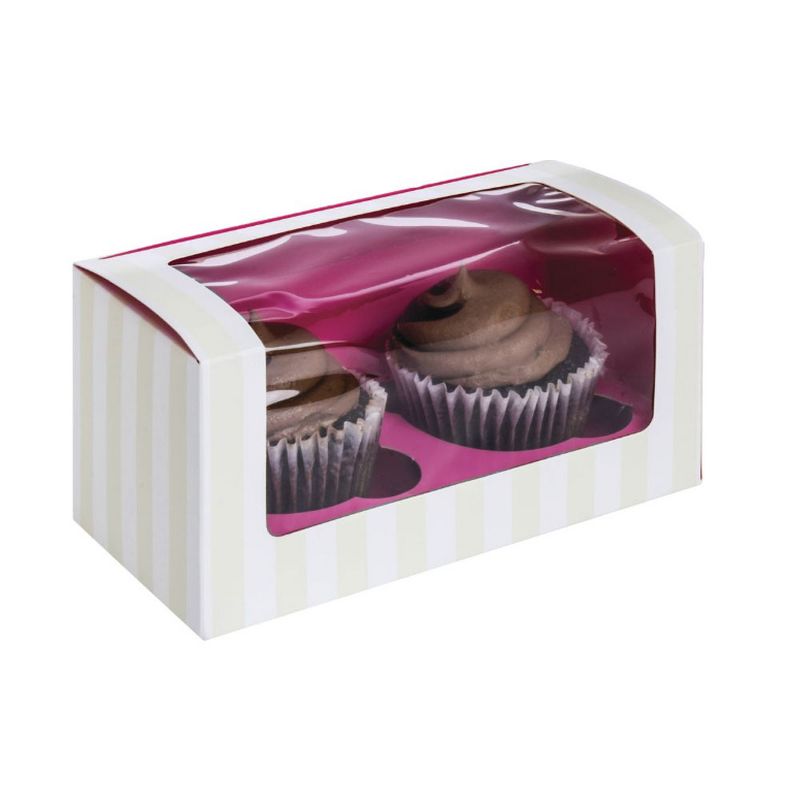 PacknWood 209BCKF2 Cupcake Boxes with Pink Window - Colored Box Cup Cake Carrier (6.8" x 3.3" x 3.3") (Case of 100), 2 of 3