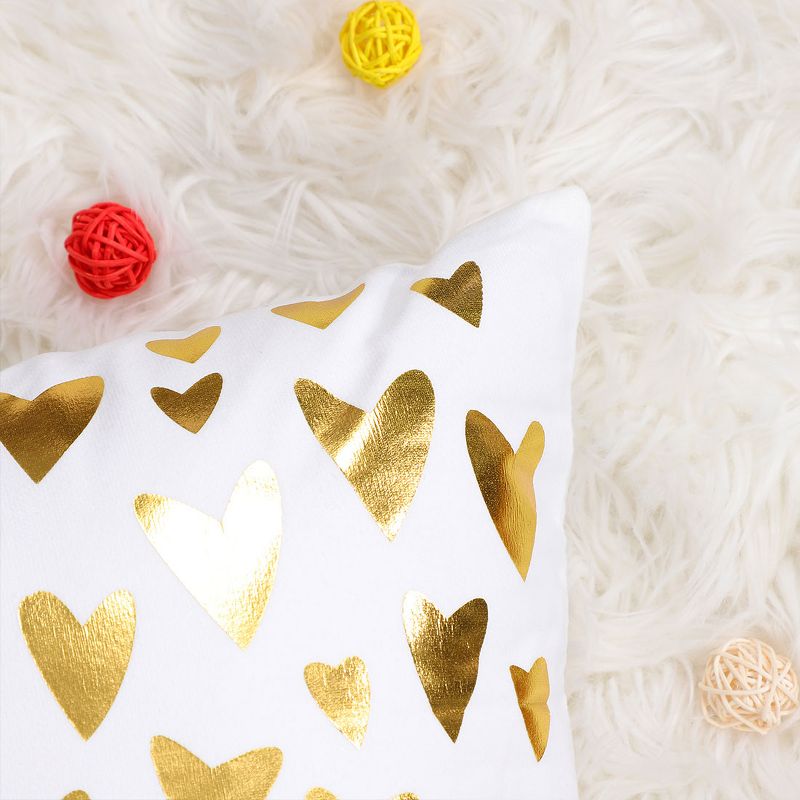 PiccoCasa 2 Pcs 18"x18" Polyester Gold Stamping Heart Print Decorative Pillow Cover White, 4 of 8
