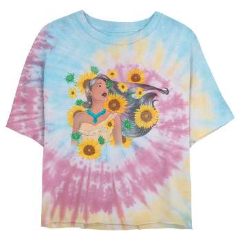 Junior's Pocahontas Hair In Wind With Sunflowers Crop T-Shirt - Tie Dye - Medium