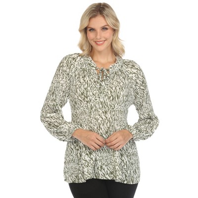 Women's Printed Peasant Blouse-White Mark