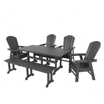WestinTrends 6 Piece Outdoor Patio Dining Table and Armchair Dining Bench Set