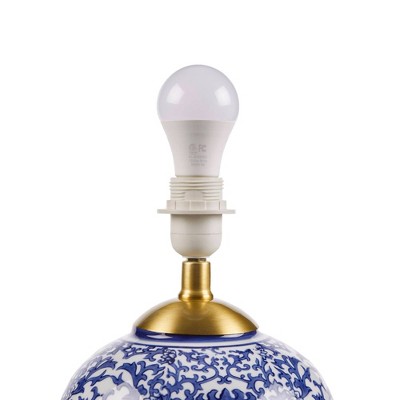 Mystique Blue Ceramic Ginger Jar Table Lamp with Gold Accents