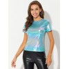 Allegra K Women's Party Metallic Short Sleeve Textured Shiny T-shirts - 3 of 4