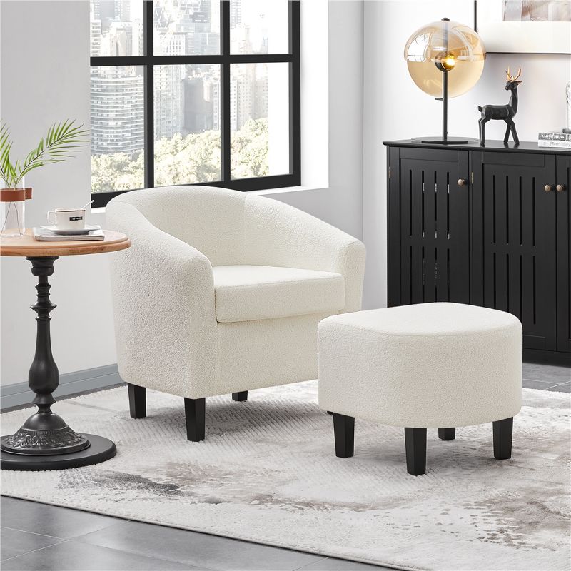 Yaheetech Contemporary Boucle Barrel Chair and Ottoman for Bedroom Living Room Ivory, 2 of 8