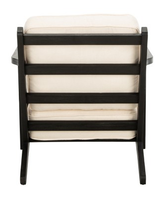 Bone White Linen and Black Oak Mid-Century Arm Chair