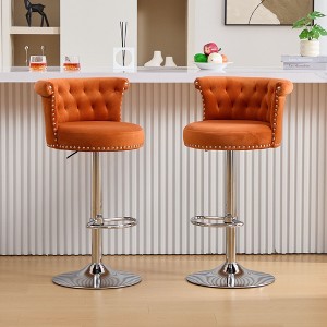 PAGED Adjustable Swivel Bar Stool Set of 2 Velvet Island Chairs with Silver Plated Metal Leg for Kitchen Island, Dining Room - 1 of 4