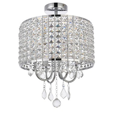 Elise 14" Brass and Crystal Flush Mount Light