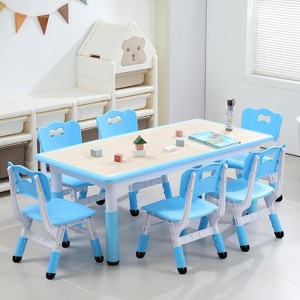 Nasitip Kids Table and 6 Chairs Set, Height Adjustable Table/Graffiti Desktop, Non-Slip Legs, Children Activity Table for Daycare, Classroom - 1 of 4